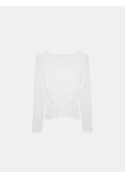 Dilvin 32666 Büzgülü Uzun Kollu Top-beyaz Beyaz