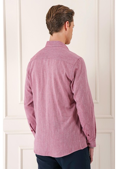 Efor Slim Fit Düğmeli Yaka %100 Pamuk Klasik Bordo Gömlek Gk 723 Bordo