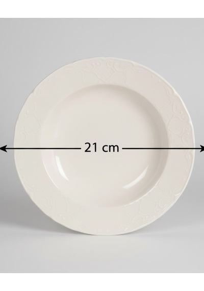 6 Kişilik Kabartma Desen Lisa Yemek Tabağı 21cm Krem Rengi