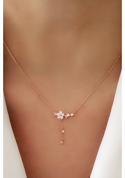 Gümüş Üzerine Rose Altın Kaplama Manolya Kolye