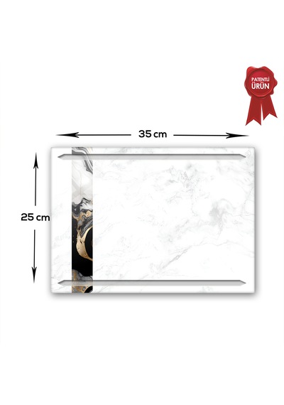 Kanallı Cam Kesme Tahtası - Mix White Şeritli - 25x35cm