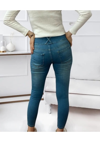 Yüksel Bel Likralı Kot Pantolon Yeşil