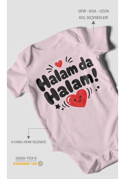 Morivokids Halam Da Halam Kısa Kollu Bebek Body %100 Pamuk Bebe Pembe