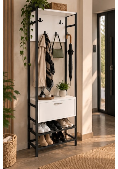 Sulorahome Metal Portmanto Beyaz Ve Siyah Renklerde 180 Cm Yükseklikte Ayakkabılıklı Vestiyer Beyaz - Siyah Sulorahome Metal Portmanto Beyaz Ve Siyah Renklerde 180 Cm Yükseklikte Ayakkabılıklı Vestiyer Beyaz - Siyah