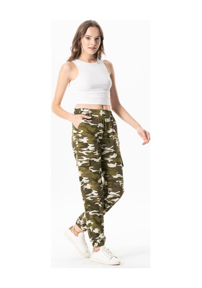 Eliş Şile Bezi Beli Lastikli Seda Şile Bezi Yazlık Kargo Cepli Pantolon Yeşil Ysl Yeşil