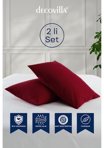 Micro Fermuarlı Yastık Alezi Sıvı Geçirmez 2 Li Set Yastık Koruyucu 50x70 Kırmızı