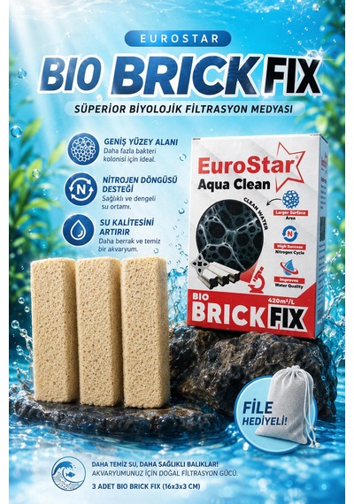Akvaryum Filtre Malzemesi - Bio Brick Fix 500 Ml - Güçlü Bakteri Tutucu Biyolojik Medya - 3 Adet Brick - File Hediyeli