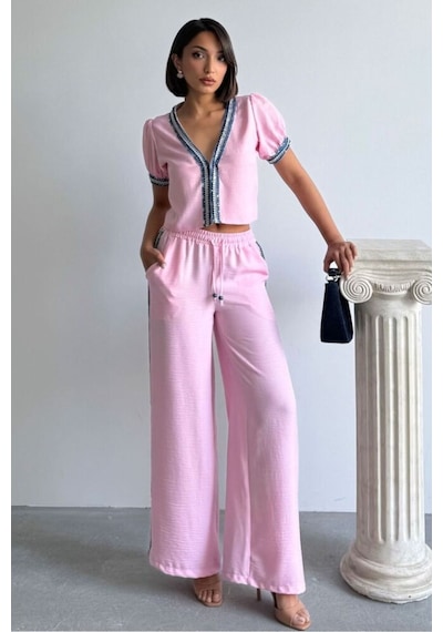 Verymoda Kot Şeritli Pantolon F1890 Pembe