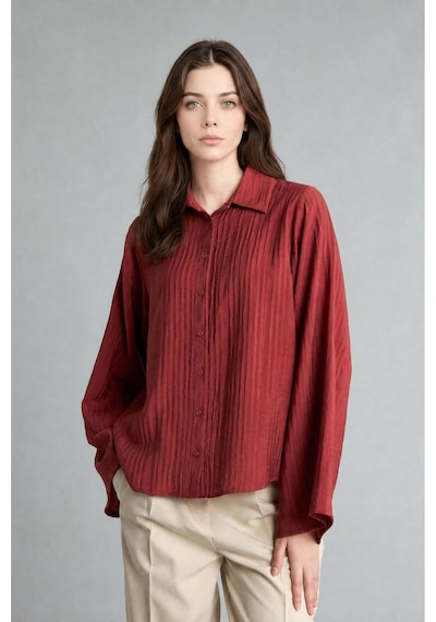 Defacto Relaxed Fit Dokulu Çizgili Uzun Kollu Tunik H7503ax26aubr268 Bordo-br268