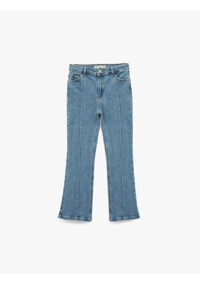 Koton Pamuklu Cepli Slim Fit İspanyol Paça Denim Pantolon Lıght Indıgo 6skg40010ad Açık Mavi
