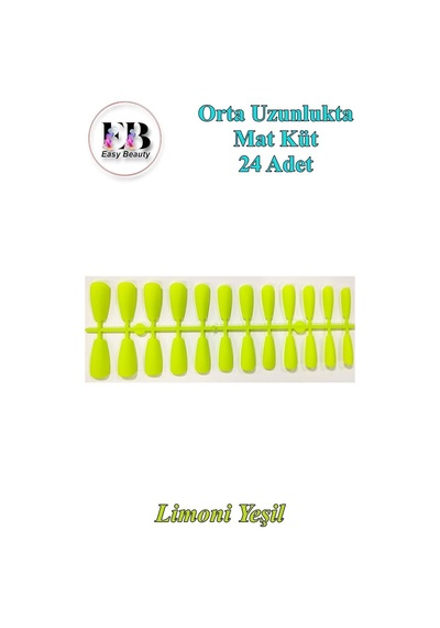 24 Adet Renkli Orta Uzun Küt Takma Tırnak 1135 Limoni Yeşil