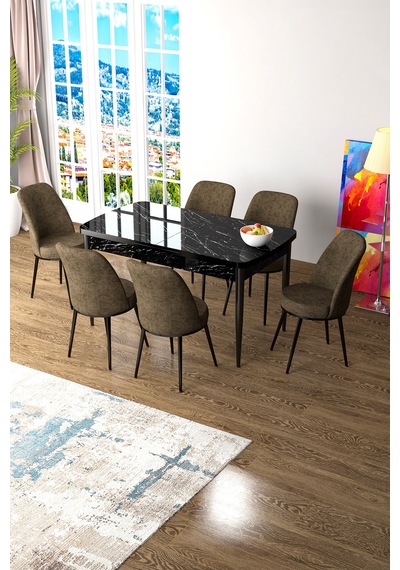 Canisa Concept Zen Serisi 80x132 Mdf Açılabilir Siyah Mermer Desen Masa Takımı Ve 6 Kahverengi Sandalye Masa Siyah Sandalyeler Kahverengi Canisa Concept Zen Serisi 80x132 Mdf Açılabilir Siyah Mermer Desen Masa Takımı Ve 6 Kahverengi Sandalye Masa Siyah Sandalyeler Kahverengi