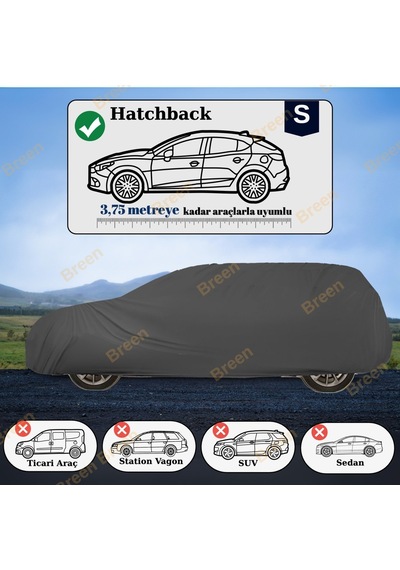 Breen Hatchbacklerle Uyumlu Siyah - S Araba Branda Araç Uzunluğu 3.75m'kadar Siyah - S Beden