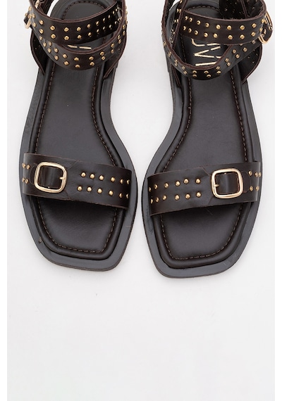 Luvishoes Luvi Shoes Carril Kahverengi Hakiki Deri Troklu Kadın Sandalet Kahverengi