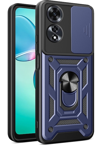 Zore Oppo A60 Uyumlu Magnetik Standlı Kamera Korumalı Msra Sürgülü Vega Kapak-mavi Mavi