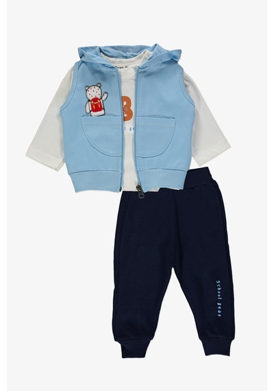 Mnk Baby & Kids School Bear Cepli Erkek Bebek 2iplik Yelekli Takım Mnk14140 Mavi