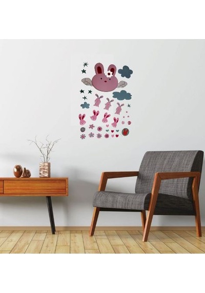 Duvar Süsü Sticker 2 Adet Tavşan Desenli Pvc 70x50x0,5cm