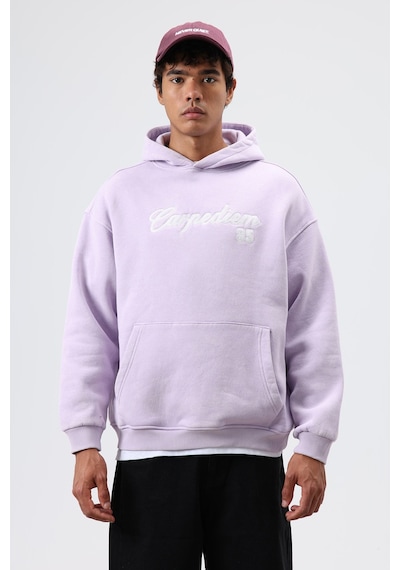 Vamos Oversize Baskılı Kapüşonlu Hoodie Lila