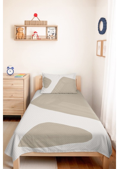 Bej Geometrik Genç Odası Tek Kişilik Pike Takımı - Ekru Minimal 160x220 Cm Kapitone Yatak Örtüsü Bordo