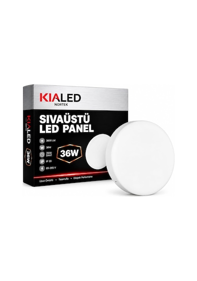 Tr 36 Watt Sıva Üstü Led Panel, 6500 K Beyaz Işık, 3600 Lümen, Yuvarlak Ø 23 Cm Çap Tavan Armatür Lamba, Beyaz Diğer