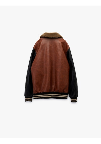 Koton Peluş Yaka Renk Bloklu Çıtçıt Düğmeli Cep Detaylı Suni Deri Bomber Ceket Kahverengi 6wam20107hw Koton Peluş Yaka Renk Bloklu Çıtçıt Düğmeli Cep Detaylı Suni Deri Bomber Ceket Kahverengi 6wam20107hw