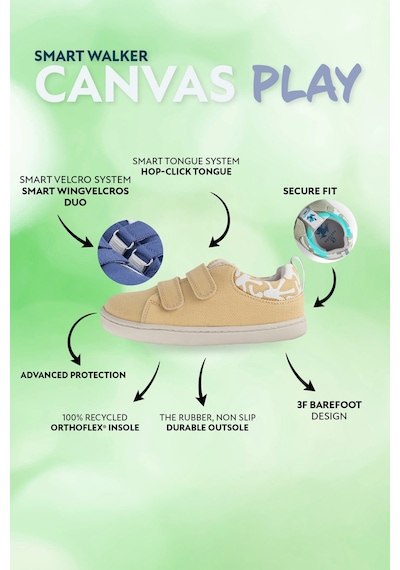 Smart Walker  Canvas Play Eco Sarı Barefoot Çocuk Ayakkabı