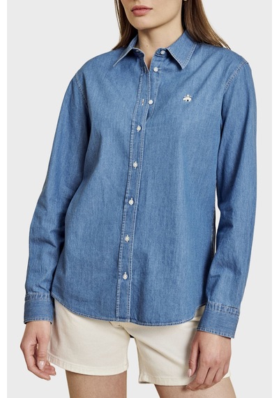 Brooks Brothers %100 Pamuk Logo Nakışlı Denim Görünümlü Gömlek Bayan Gömlek Bbss26fds001115 Mavi Brooks Brothers %100 Pamuk Logo Nakışlı Denim Görünümlü Gömlek Bayan Gömlek Bbss26fds001115 Mavi