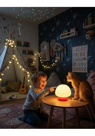 Elana Design Mumi Mantar Abajur - Abajur Ve Çocuk Gece Lambası - Kırmızı