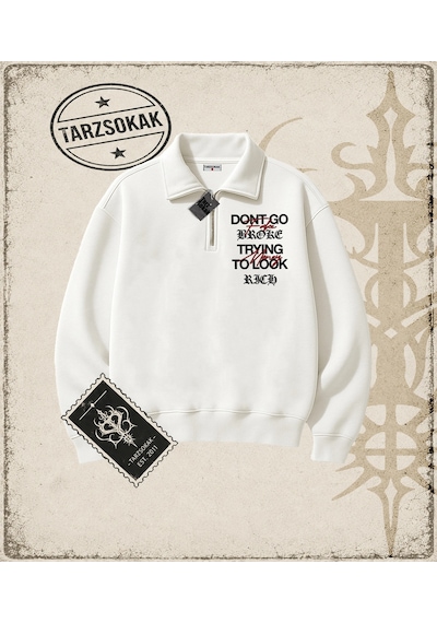 Tarzsokak Gotik & Grunge Streetwear Fake Flex 1 Yarım Fermuarlı Sweatshirt Beyaz