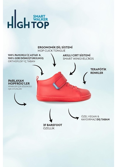 Smart Walker High Top Kırmızı Işık Barefoot Çocuk Bot-kırmızı Işık