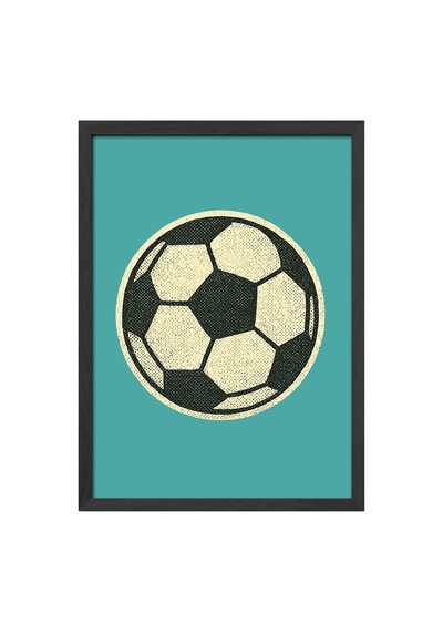 Futbol Topu Siyah Ahşap Çerçeveli Poster, Dekoratif Spor Duvar Tablosu