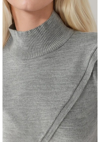 Hiccup Asimetrik Turtleneck Triko Kazak Gri