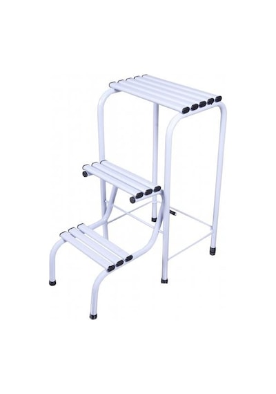 Metal Tabure Merdiven 3 Basamaklı Beyaz Renk Tabureli Merdiven