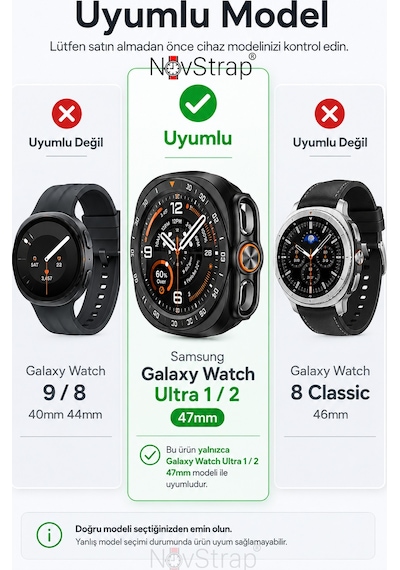 Novstrap Samsung Galaxy Watch Ultra / Ultra 2 47mm İle Uyumlu Sert Pc Kasa Koruyucu 360 Tam Koruma