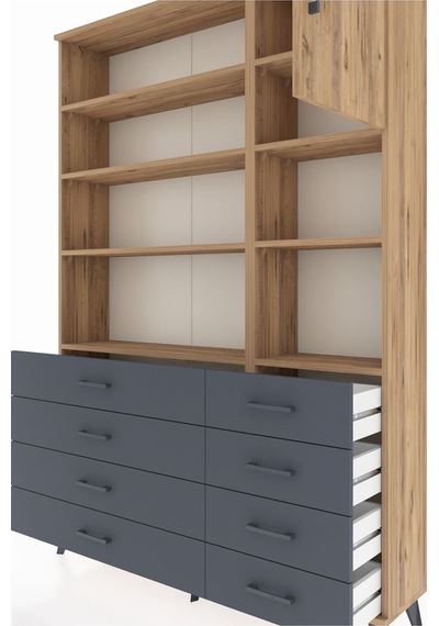 Arges Dolap 8 Raflı 8 Çekmeceli Tek Kapaklı 132x30x195 Çam-çam/antrasit Atlas Çam/antrasıt Arges Dolap 8 Raflı 8 Çekmeceli Tek Kapaklı 132x30x195 Çam-çam/antrasit Atlas Çam/antrasıt