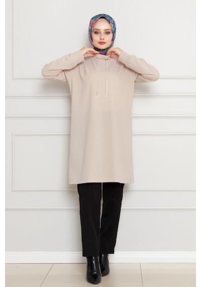 Sevitli Dik Yaka Tunik-bej-4456 Bej