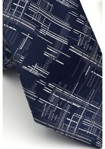 Gaffy Gri Kırcıl Desenli Lacivert Dokuma Kumaş Mendilli Slim Fit Kravat // Sdk-2611-2 Lacivert