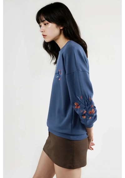 Hiccup Bersan Kadın Bisiklet Yaka Sweatshirt Fas Mavisi