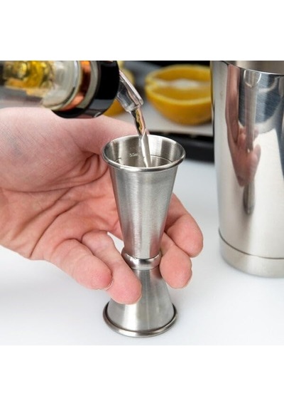 Paslanmaz Çelik Çift Taraflı Kokteyl Jigger, Gümüş Rengi, Parlak Yüzey, Bar Ölçüm Kabı 25/50 Ml Diğer