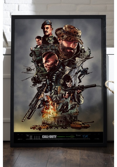 Call Of Duty Siyah Ahşap Çerçeveli Poster, Dekoratif Oyun Duvar Tablosu