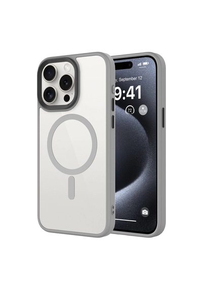 Apple iPhone Uyumlu 15 Pro Max Kılıf Mat Arka Yüzey Wireless Şarj Özellikli Zore Flet M-safe Kapak Titanyum