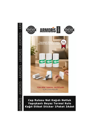 Cep Rulosu Not Kağıdı Notluk Yapışkanlı Beyaz Termal Rulo Kağıt Etiket Sticker 1paket 3adet 3