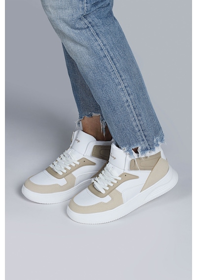 Jump 29100 Yüksek Bilekli Bej - Beyaz Kadın Sneaker Günlük Spor Ayakkabı Bej - Beyaz