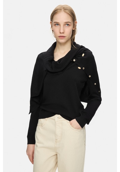 Ucla Irene Siyah Polo Yaka Triko Metal Logolu Standard Fit Kadın Triko Siyah