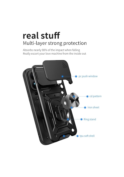 Xiaomi 17 Pro Max İle Uyumlu Kılıf Magnetik Standlı Kamera Korumalı Sürgülü Kapak Siyah