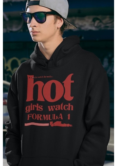 Sevbano Hot Girls Watch Formula 1 Yazılı Unisex Oversize Hoodie Siyah