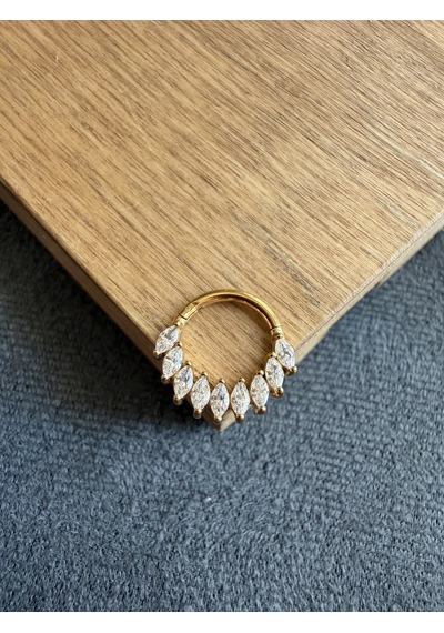 %100 316 L Cerrahi Çelik Markiz Kesim Taşlı Özel Tasarım Kilitli Halka Piercing Altın
