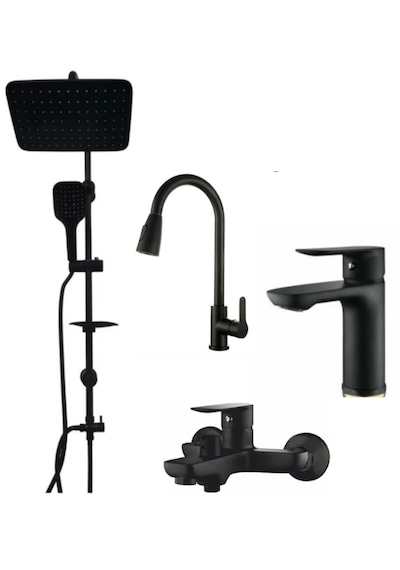 Faumix Set401 Siyah Mutfak Lavabo Banyo Bataryası +Duş Seti
