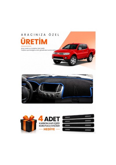 Mıtsubıshı L200 2005-2015 Uyumlu Torpido Koruma Örtüsü Oto Kılıfı - Siyah Mavi