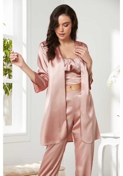 Pierre Cardin Brandy Saten 3'lü Pijama Takım 2075 Bordo 001